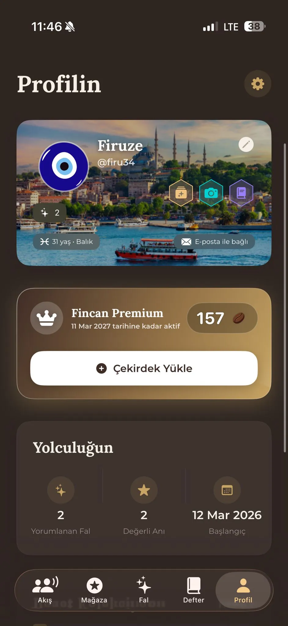 Fincan uygulaması özelleştirilebilir profil kartı