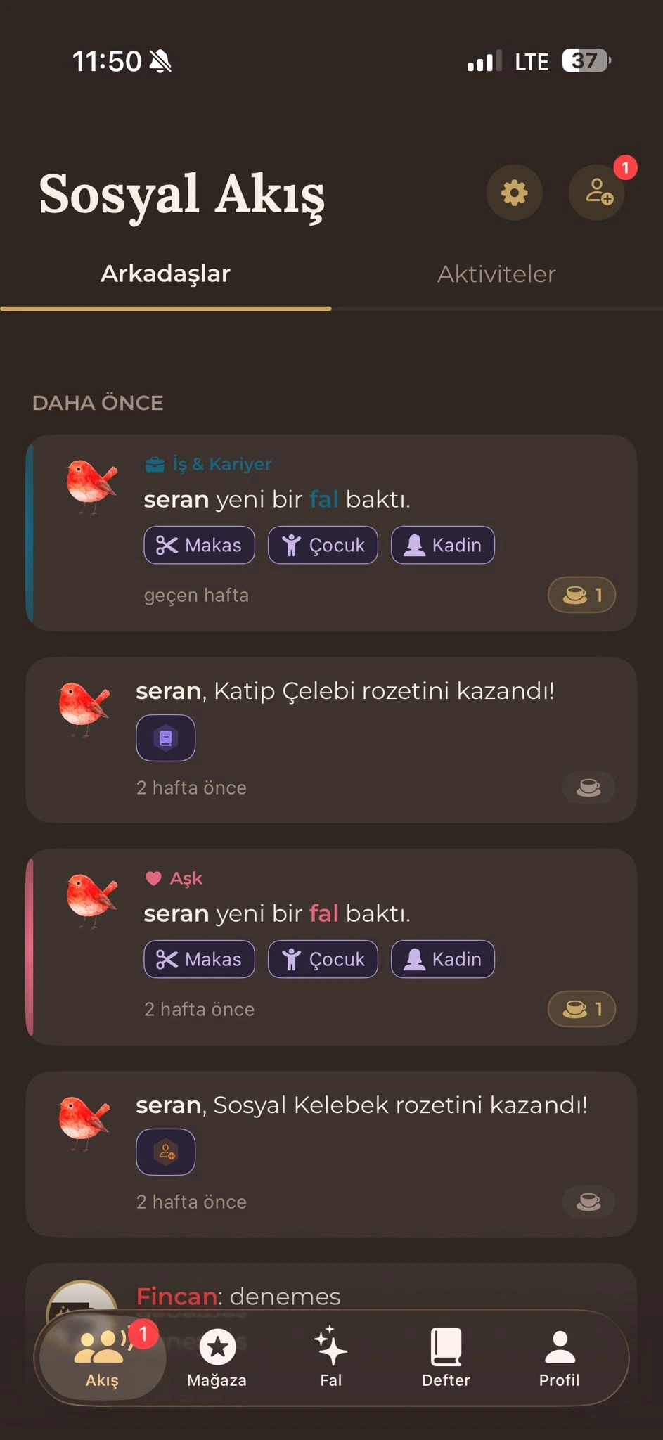 Kahve falı sosyal akış - arkadaşlarla fal paylaşımı